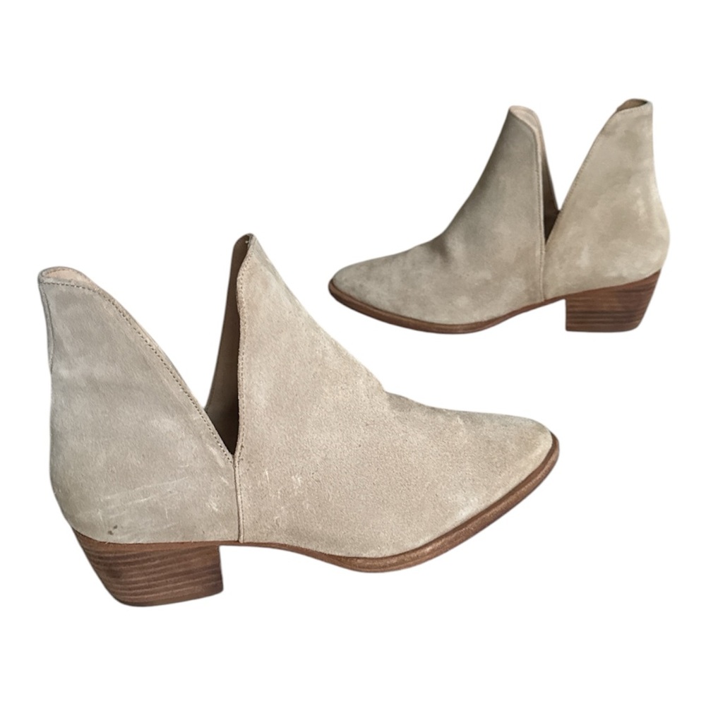 Free People Charm Double V Ankle Boots Block Heel Taupe Suede 39EU 9US